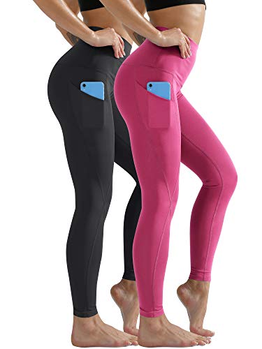 Cadums High Waist Yoga Pants,Tummy Control,Running Legging for Women with Pockets,Grey & Pink,Large