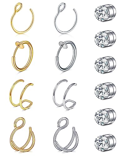 Longita Fake Nose Ring Fake Nose Rings Hoop Fake Nose Piercing Faux Nose Rings for Women Clip On Nose Ring Fake Earring Hoop Fake Lip Ring Hoop Fake Nose Stud Gold Silver