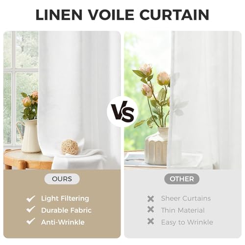 CUTEWIND Gardinen Weiss Leinenoptik Halbtransparent 2er Set Vorhänge Wohnzimmer Modern H 225 x B 140 cm, Vorhang Weiß Leinen Schlafzimmer Curtains Living Room, mit verdeckten Schlaufen