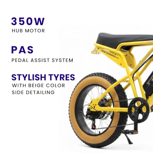 Image of Vigor ZX Electric Cycle with Dual Disc Brakes, 350w Hub Motor, 8.5Ah Li-Ion Battery, Throttle with Battery Indicator, 95% Pre-Assembled with Charger, Black Color,Fat Tyre ,(Black,Yellow,Pink)