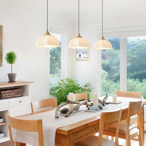 Magiroz Milk Glass Pendant Light Kitchen Island 2 Pack Mid Century Brushed Gold Dome Ceiling Hanging Light Fixtures Retro Hanging Lamp Set of 2 MPL17-2 GD by Magiroz - Image 7