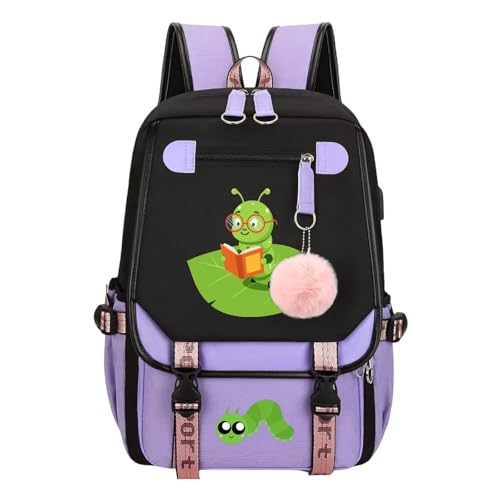 Violet Caterpillar Bookworm Daypack Fashion Durable Bookbags for Women Adults Travel 18 X 11.4 X 6.3inch