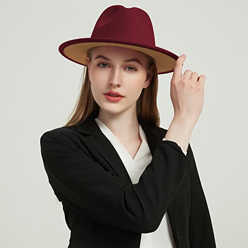 Image of Wide Brim Fedora Hats for Women Men Two Tone Dress Hat Felt Panama Hat in Two Audlt Size