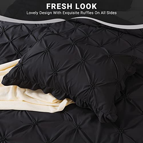 JOLLYVOGUE King Size Comforter Set 7 Pieces, Black Bed in a Bag Comforter Set for Bedroom, Beddding Sets with Comforter, Sheets,Ruffled Shams & Pillowcases