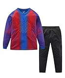 LUCKYLUAN Boys Padded Goalkeeper Soccer Jersey and Pants Long Sleeve Goalie Uniform Kit for Kids and Youth 9-10 Years Red Blue