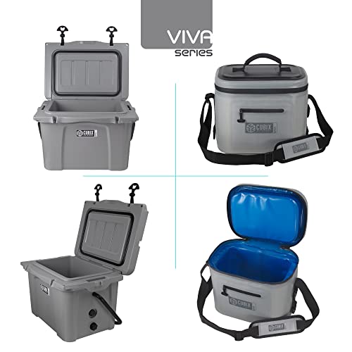 Cubix Outdoors Viva 25Qt/8L Rotomolded Portable Hard Cooler Ice Chest + Soft Cooler Bag Insulated Lunch Box | Camping, Beach, Grocery Shopping, 25 Quart & 8 Liter, Cloud Grey + Light Grey #TOP1