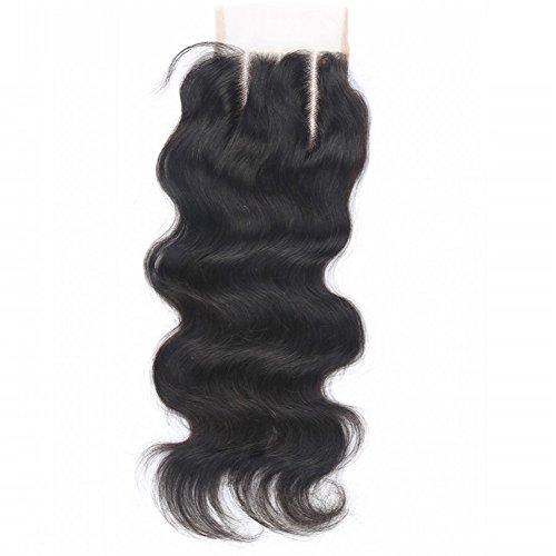 Beata Hair - Extensiones de densidad 130 % con encaje de pelo brasileño con ondulaciones. Cierre de encaje en 3 partes. 100% pelo humano virgen. Cierre con nudos ligeramente blanqueados