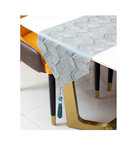 Chemin de table bleu anti-rayures WXKAGF en lin coton lavable 32 x 160 cm