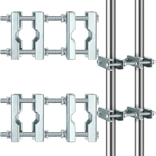 MorningRo 2 Pack Double Antenna Mast Clamp with V Jaw Block, Mast to Mast Bracket Kit for 1