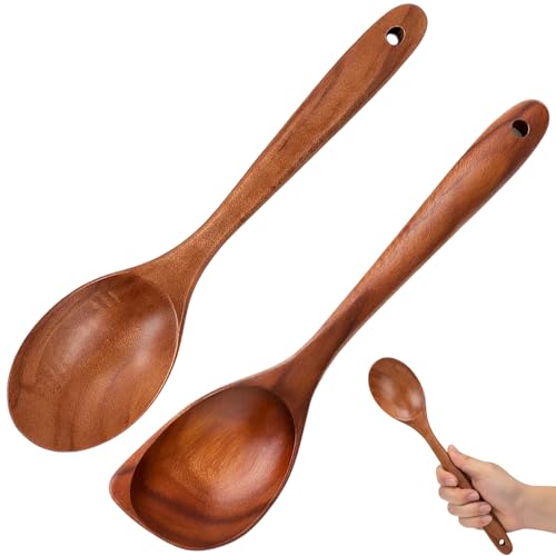 Wooden Spoon Set, 2 Pack Wooden Cooking Spoons for Kitchen, 32.5CM Wooden Utensils for Stirring and Mixing, Durable Wooden Spoons for Cooking