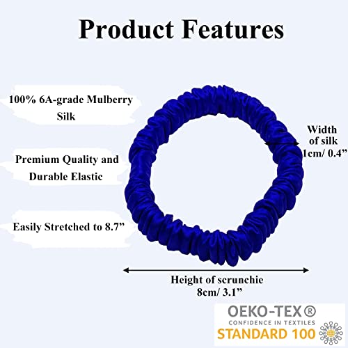 Image of VLOMOT 6 Pcs Set 100% Pure Mulberry Silk Hair Scrunchies Hair Ties with 6 Chic Colors Everyday Skinny Scrunchies Silk Ponytail Holders Hair Care No Damage (Blue)