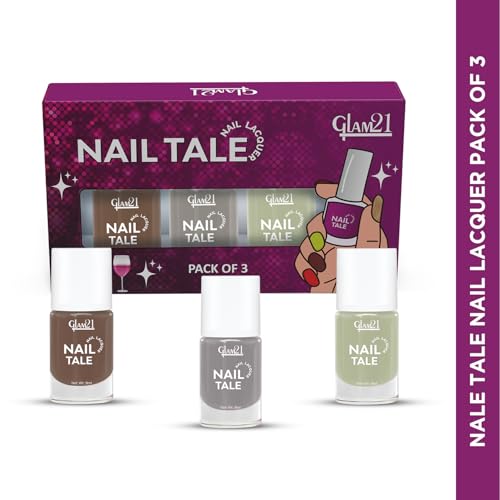 Image of Glam21 Nail Tale- Nail Lacquer|Set of 3|Multicolor|Quick Drying Nail Polish| Glossy Gel Finish Nail Kit | Highly Pigmented & Long Lasting | Chip Resistance|9ml Each|Shade-05