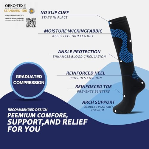 Image of fenglaoda 8 Pairs Compression Socks for Men & Women 20-30 mmHg Knee High Nurse Pregnant Running Medical and Travel Athletic