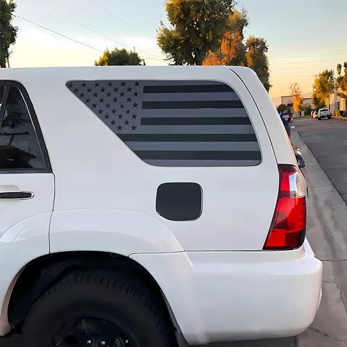 Image of Rear Window Flag Decal Fits Toyota 4Runner 2003-2009 4th Gen Exterior Accessories, Precut Back Side Window Vinyl American Glass USA Sticker (Matte Black)
