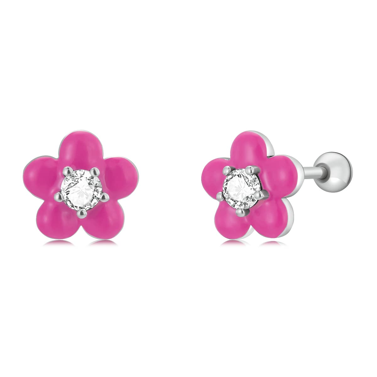YCTTKDD Sterlingsilber-Schmuck, 925er-Sterlingsilber, rosafarbene Blumen-Ohrstecker, blühende Blumen mit brillanten CZ-Ohrsteckern für Frauen, Schmuckgeschenk