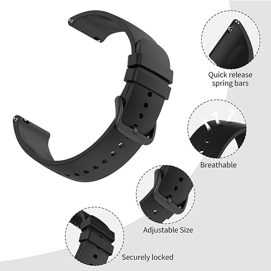 RuenTech Compatible for TOZO S5&TOZO S3 Smart Watch Bands, Quick Release Replacement Silicone Bands for TOZO S5&TOZO S3 Smart Watch (Black)
