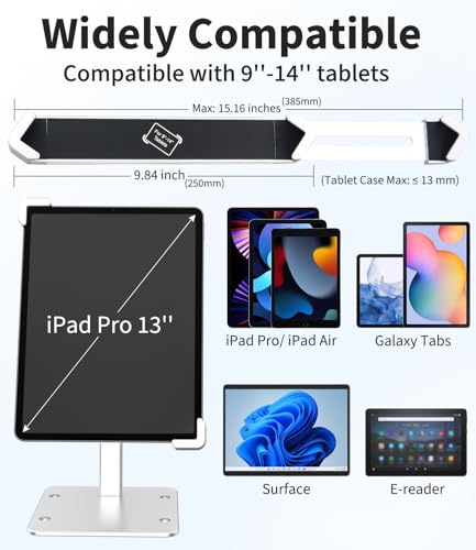 Image of Security Tablet Stand for Countertop, [Fits 11-14 inch Tablets] All Metal Anti-Theft Tablet Mount for Kiosk POS Rail, 360Rotation Lockable Holder for iPad Pro 13 12.9 10.5 Air, Tabs, Surface Go