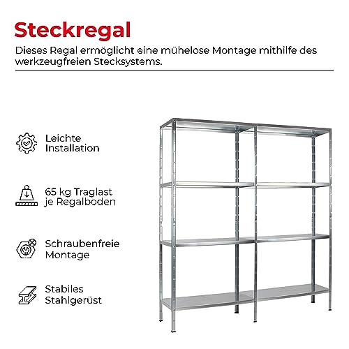 SCHULTE Regalwelt | Steckregal - Metallregal 180 x 160 x 40 cm | Kellerregal - Lagerregal | 520 KG Belastung | Regal Metall - Regalsystem - Buchregal - Regale für Kellerraum | Made in Germany