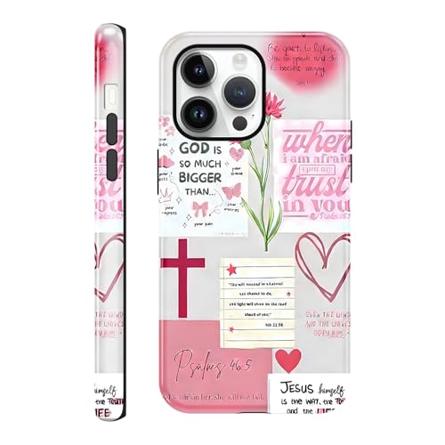 Coque iPhone 14 Pro Max cœur floral et croix, cadeau chrétien idéal