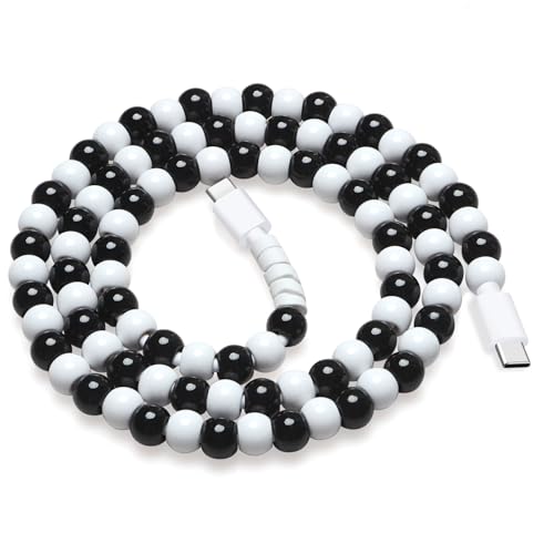 for iPhone 17 Beaded Charging Cord Stylish Tangle-Free Durable Cute Beaded Phone Charger Cord 3.3FT Fast Charger USB C to USB C Cable for iPhone 17 Pro Max 16 iPad for Women Teens Girls White Black