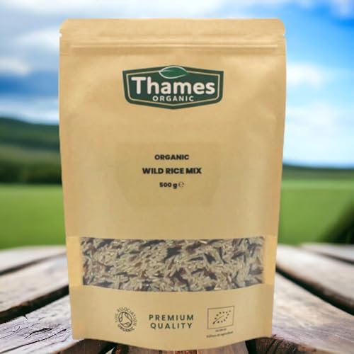 Organic Wild Rice Mix - Camargue Red Rice, Wild Rice, Long Grain Brown Rice, Raw, Vegan, GMO-Free - No Additives or Preservatives - Nutritious, Flavorful, and Sustainable - Thames Organic 500g