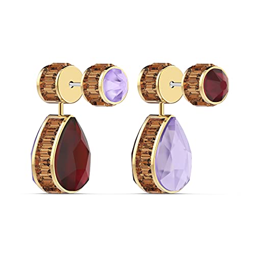 Swarovski Orbita Asymmetrical Drop Earrings, Ruby Red And Lilac Crystals On Gold-Tone Finish Setting, Part Of The Swarovski Orbita Collection #TOP1