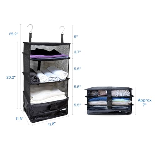 Grand Fusion Housewares Organizer von Koffern mit tragbarem Gepäcksystem (hängende Reiseregale und Packwürfelorganizer) Klein Schwarz