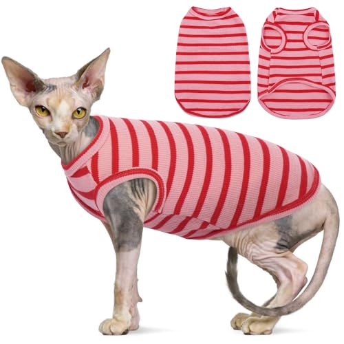 OUOBOB Sphynx Katze Kleidung - Atmungsaktive Haarlose Katze Shirts, Streifen Kätzchen T-Shirts Ärmellos Pullover - Haustier Sommer Kleidung für Sphynx, Cornish Rex, Devon Rex OUOBOB Sphynx Katze Kleidung - Atmungsaktive Haarlose Katze Shirts, Streifen Kätzchen T-Shirts Ärmellos Pullover - Haustier Sommer Kleidung für Sphynx, Cornish Rex, Devon Rex