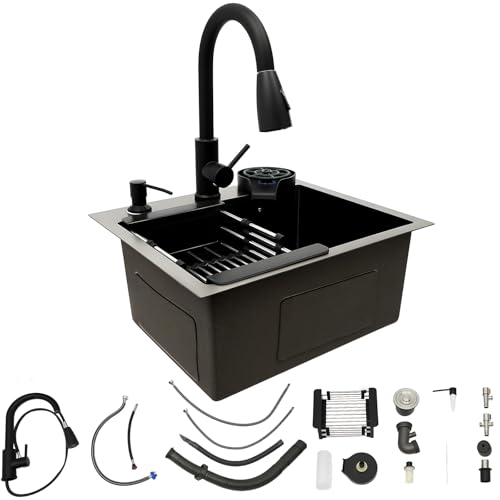 Edelstahl Spülbecken 45 x 40 cm,Spüle Schwarz mit Ausziehbare Wasserhahn...