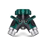 【Materiales de alta calidad】 Este divisor de manguera de jardín está hecho de aleación de zinc de alta calidad y plástico con un cómodo agarre de goma. Cuerpo de aleación de zinc, sin plomo, absolutamente respetuoso con el medio ambiente.