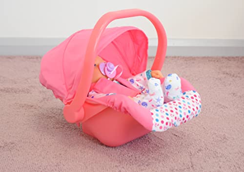 KOOKAMUNGA KIDS Baby Doll Car Seat and Carrier - Adjustable Canopy - Movable Handle - Doll Carseat w/ Safety Harness - Soft Headrest - Doll Carrier - Car Seat for Baby Dolls 18 Inches - Pink Unicorn
