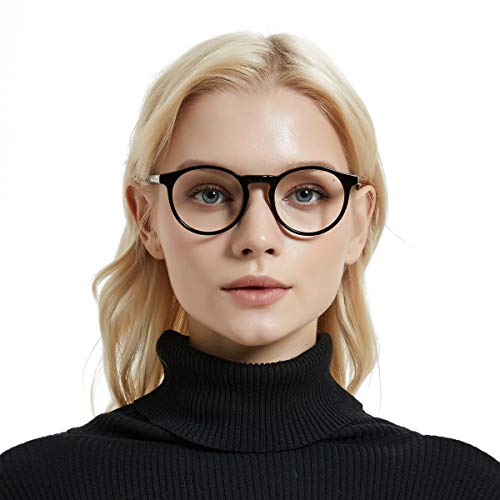 Firmoo Round Blue Light Blocking Glasses Unisex, Reduce Headache Anti Eyestrain Cut UV400, Chic Computer Glasses Non Prescription Blue Light Blocker (Black Frame)
