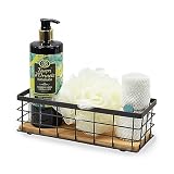 WOPPLXY Small Metal Wire Basket, 3.9 x 5.1 x 11.4 Inch Metal Wire Storage Basket with Wood Base, Wire Baskets for Storage Pantry, Bathroom, Garage, Bedroom , Livingroom - Black