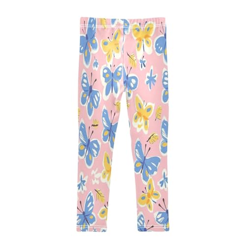 Bolaz Toddler Girls Leggings Printed Yoga Pants Leggings Blue Yellow Butterflies for Kids2