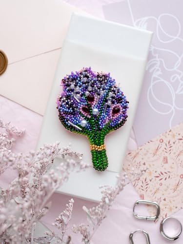 Image of Wizardi Bead Embroidery Decoration Kit - Lavender. Colorful Beads, Beading Needles. DIY Kit. Embroidery for Beginners. Home Decor. AD-074 Abris Art