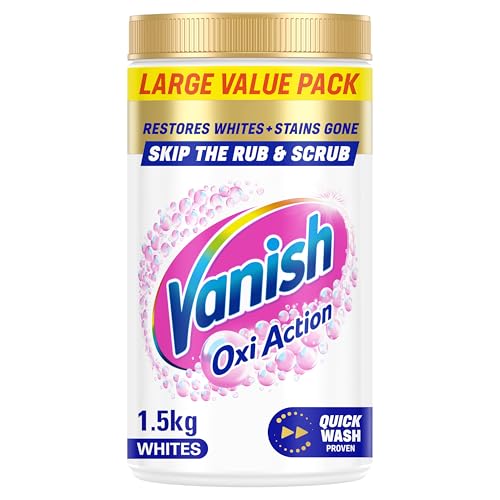 Vanish Gold Crystal White Stain Remover Powder 1.5kg Oxi Action for Quick Wash Restores Whites & Removes Tough Stains Without Pre-treating