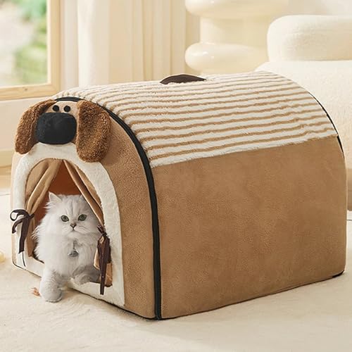ペットドーム ペットベッド 猫 ハウス 犬 保温防寒 フワフワ 暖簾 取っ手付き 収納便利 折り畳み 取り外し可能 変形しにくい ペット用品 暖かい ソフト おしゃれ 可愛い ドーム型 洗える L:60*42*38CM