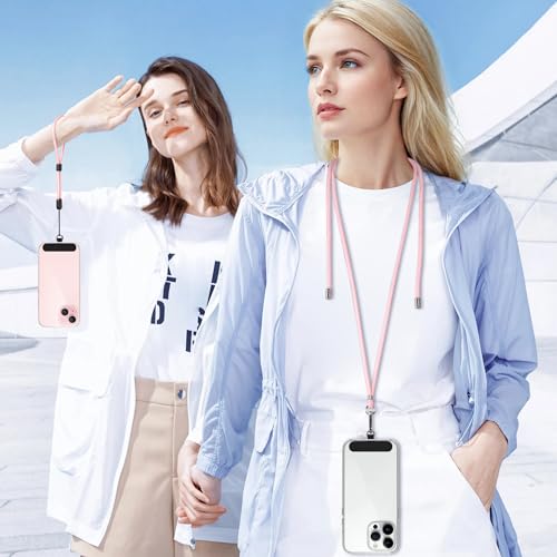 Image of takyu Phone Lanyard, 2 Pack Adjustable Cell Phone Lanyard Crossbody Neck Strap & 2 Pack Phone Wrist Strap with Tether Tabs Compatible for iPhone Android Smartphones-Black LPink