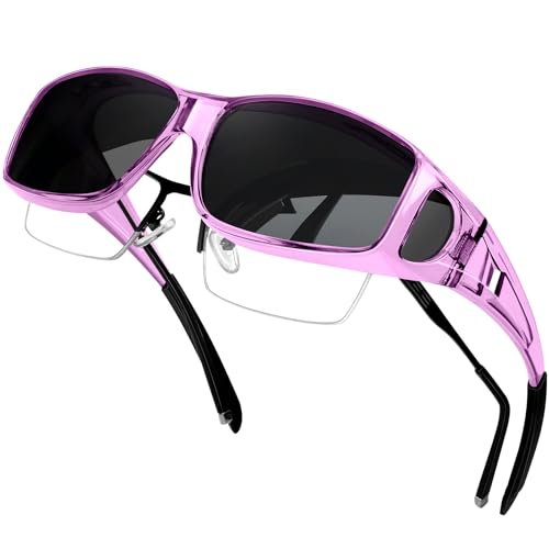 KANASTAL Fit Over Glasses Sunglasses for Men Women Polarized Wrap Around Shades with UV400 Protection Fashion Trendy Accessories Clear Purple/Black