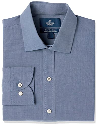 Amazon Brand - Buttoned Down Men's Slim Fit Stretch Poplin Non-Iron Dress Shirt, Denim Blue, 14.5" Neck 33" Sleeve #TOP7