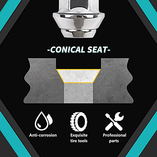 ZOFFI M12x1.5 Chrome OEM Factory Style Large Acorn Seat Lug Wheel Nuts for Most Ford Fiesta Focus Fusion Alloy Wheels - 20pcs Chrome Closed End M12x1.5 Lug Nuts