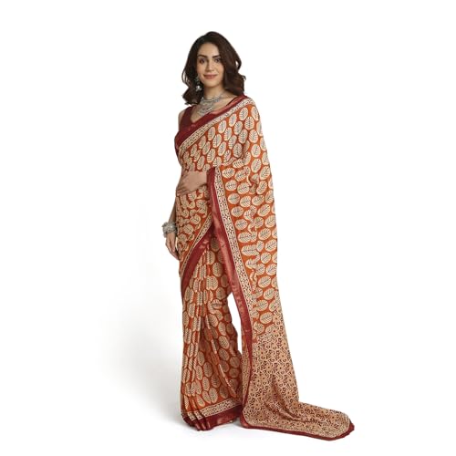 Image of RATAN Women's Pure Soft Cotton Saree with Blouse Piece | Lightweight Breathable Daily Wear Cotton Saree | Traditional Printed Saree for Office Casual & Summer Wear