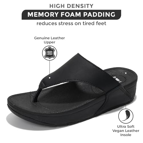 Image of Project Cloud Genuine Leather Women's Sandals - Thong Flip Flops with Plush Soft Insole, Arch Support & Non Slip Outsole - Comfortable Beach & Summer Slides