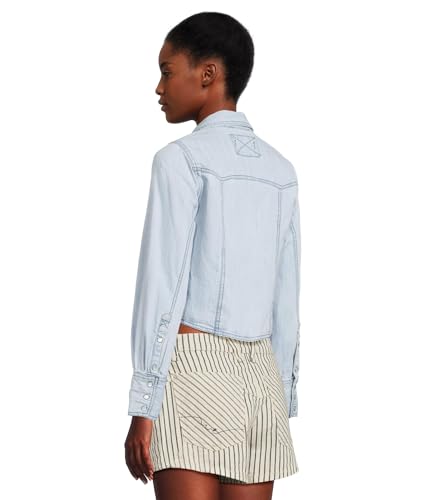 Free People Women's Shrunken Denim Indigo, Light Wash Faded3