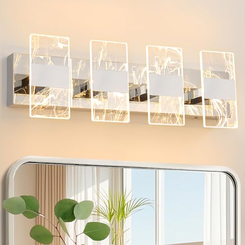 Image of Modern LED Bathroom Light Fixtures Dimmable 4-Light Chrome Vanity Light