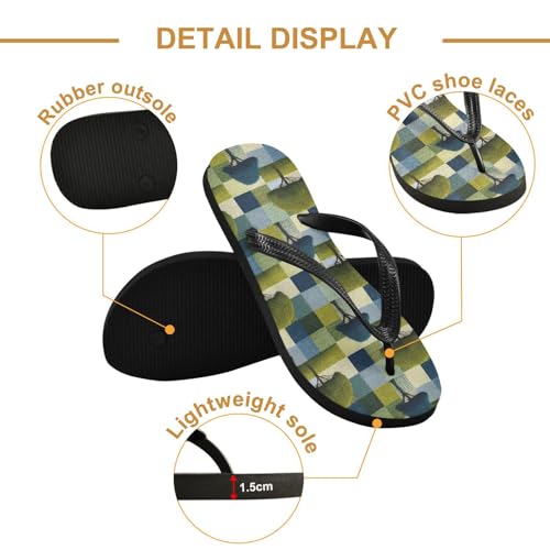 Flip Flop Sandals Plaid Trees Print for Women Men Beach Outdoor XS3
