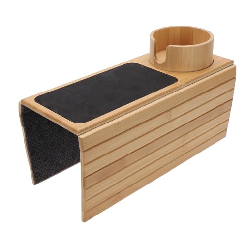 Mesa portátil de bambú para sofá, bandeja con reposabrazos y base antideslizante 4