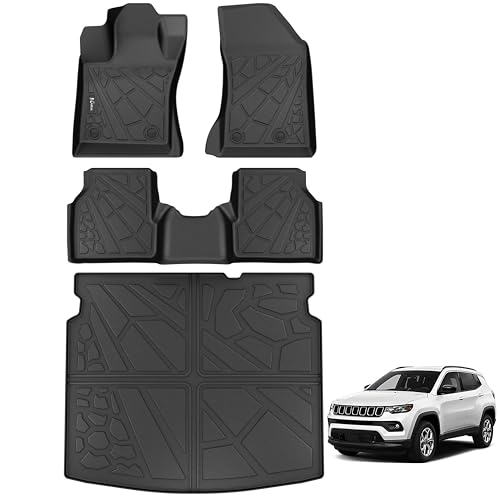 KARPAL Floor Mats & Cargo Liner for 2017-2025 2026 Jeep Compass, All Weather TPE Custom Fit Floor Liners Car Mats Accessories, Front & 2nd Row & Cargo Mat