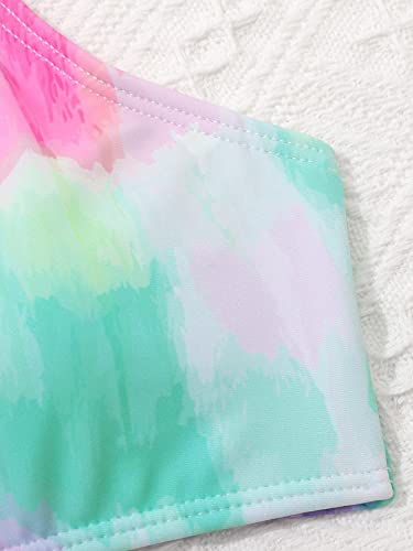 OYOANGLE Girl's 4 Piece Bikini Set Tie Dye Drawstring Bathing Suit with Cover Ups4