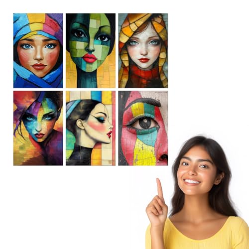 Image of SiddArtify Abstract Portrait Wall Art Prints Set - Modern Woman Poster Decor for Living Room Bedroom Office - 8x12 Sticker Pack of 6